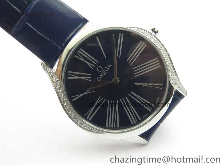 0412 Ladies’ De Ville Trésor Diamond Blue Dial Blue Fabric Watch OXF 1:1 Best Edition Swiss Quartz Upgraded 7892